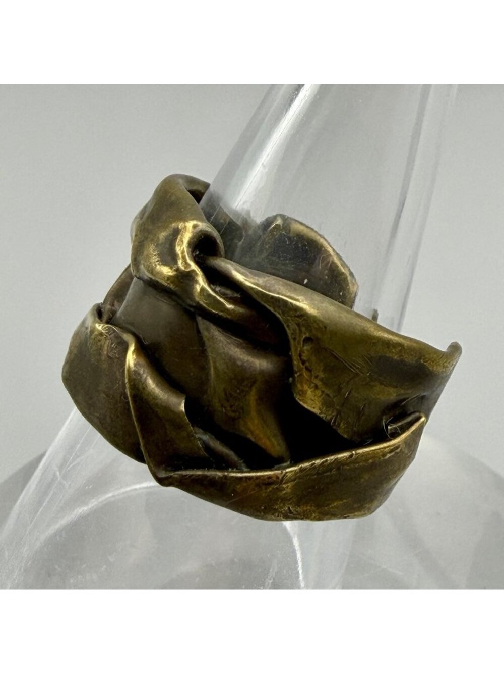 Brutalist Sculptural Folded Ribbon Ring Modernist Brass Bronze Adjustable 10.5